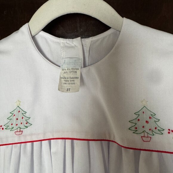 Auraluz Long-sleeve White Dress with embroidered Christmas Trees - 3T - Picture 4 of 4